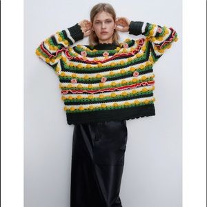 Zara Embellished Floral Sweater Limited Edition